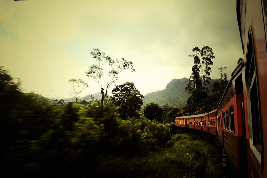 Train winding through the mountains