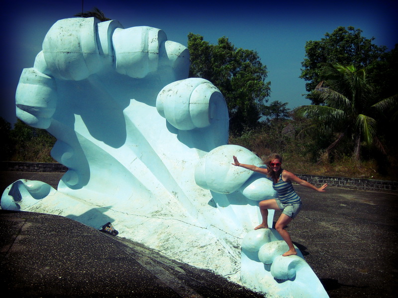 Amie catching a wave at Phu Quoc's only roadside attraction